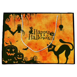 Frohe Halloween-Schwarzkatze, Eule, Kürbisse Große Geschenktüte