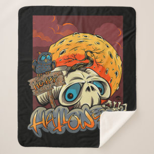 Frohe Halloween Skelettschädel mit Geschenk Sherpadecke