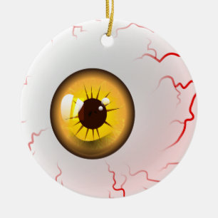 Frohe Halloween! Spooky Yellow Eyeball Keramik Ornament