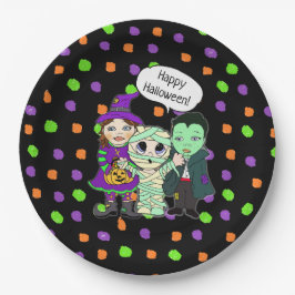 Frohe Halloween Vampire, Hexe, Mummy Polka Dot Pappteller