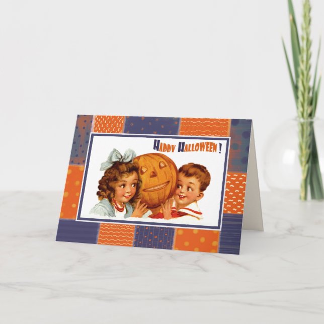 Frohe Halloween! Vintag Kids Halloween Karte (Vorderseite)