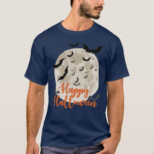 Frohe Halloween Vollmond mit Fledermäusen T-Shirt