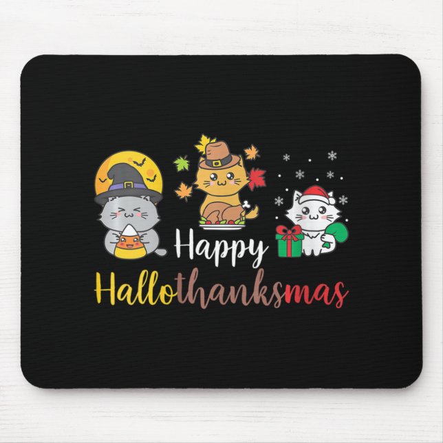 Frohe Halloween Weihnachts-Erntedank Cat Mousepad (Vorne)
