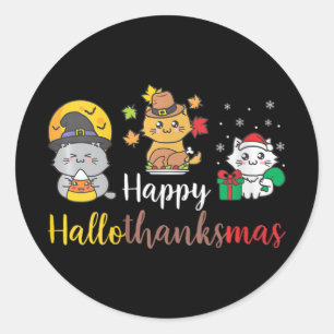 Frohe Halloween Weihnachts-Erntedank Cat Runder Aufkleber
