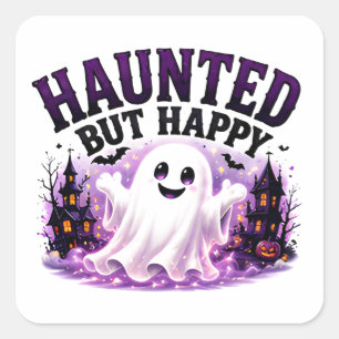 🎃 Frohe heimgesuchte Geister Halloween-Spruch 👻 Quadratischer Aufkleber