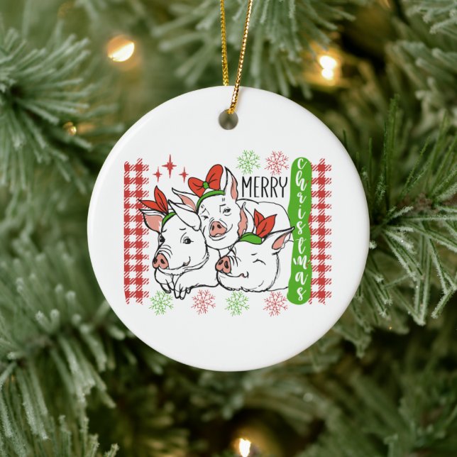 Frohe helle Schweine Urlaub Keramik Ornament (Baum)