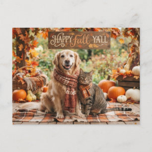 Frohe Herbst euch allen Golden Retriever und Katze Postkarte