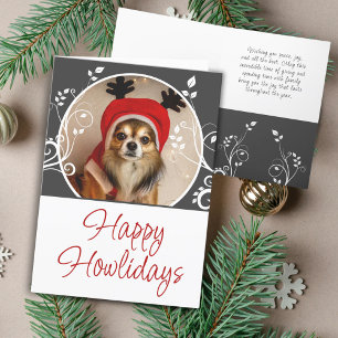 Frohe Howlidays Graue Foliage Hundername Foto Feiertagskarte