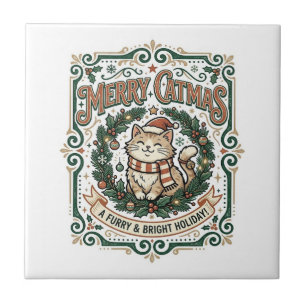 Frohe Katzenweihnacht Katze Weihnachten Vintage Ve Fliese