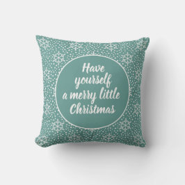 Frohe kleine Weihnachten Aquamarine weiße Schneefl Kissen