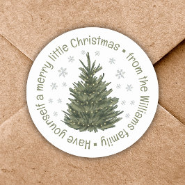 Frohe kleine Weihnachten, Ferien Baum Familienname Runder Aufkleber
