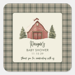 Frohe kleine Weihnachten Rustikale Babyparty Quadratischer Aufkleber