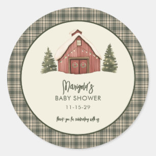 Frohe kleine Weihnachten Rustikale Babyparty Runder Aufkleber