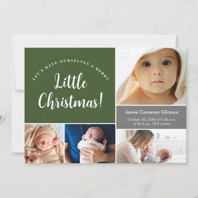 Frohe kleine Weihnachts-Grünen Baby-Fotos Dankeskarte (Vorderseite)