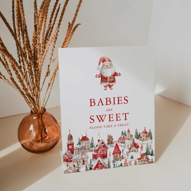 Frohe kleine Weihnachtsbabys sind süß Sockelschild (Christmas Baby Shower Babies are Sweet Sign)
