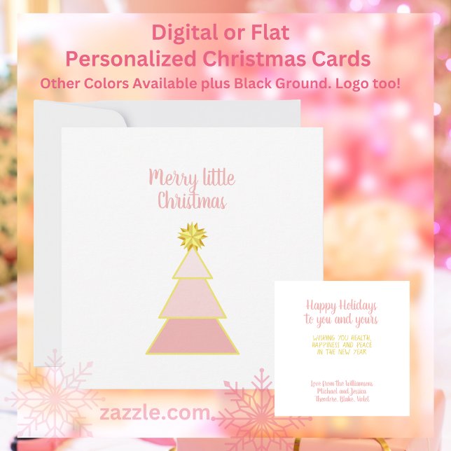 Frohe kleine Weihnachtsbaum Pink Moderne Minimalis Karte (Pink Christmas Tree on white background personalized flat or digital cards. Other colors plus logo.)