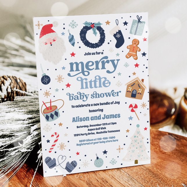 Frohe kleine Weihnachtsdusche rot und blau Einladung (Von Creator hochgeladen)