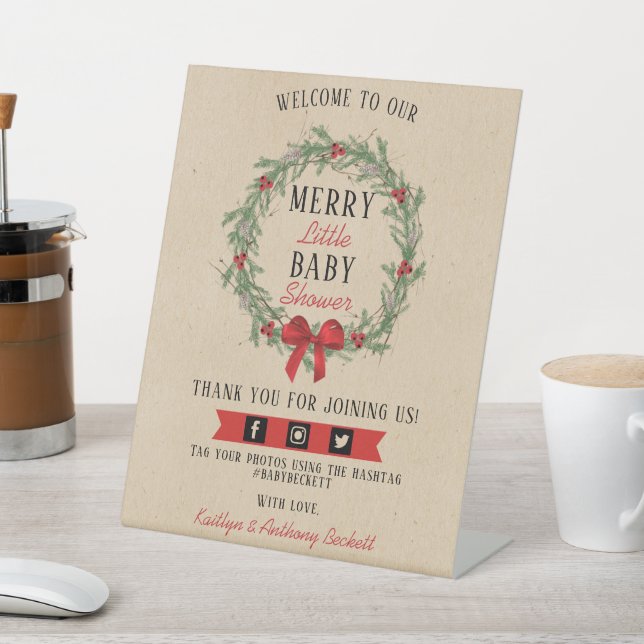Frohe kleine Weihnachtsdusche Willkommen Sockelschild (In SItu)