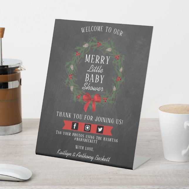 Frohe kleine Weihnachtsdusche Willkommen Sockelschild (In SItu)