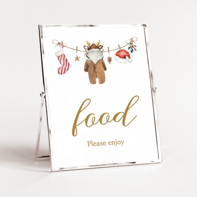 Frohe kleine Weihnachtskleidung Baby Dusche Nahrun Poster (Merry Little Clothes Baby Shower Food Sign)
