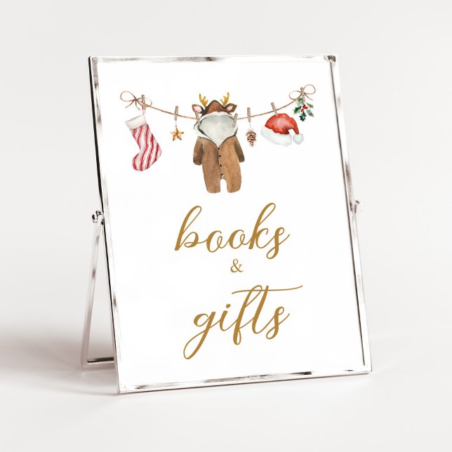 Frohe kleine Weihnachtskleidung Bücher und Geschen Poster (Merry Little Clothes Baby Shower Books and Gifts Sign)