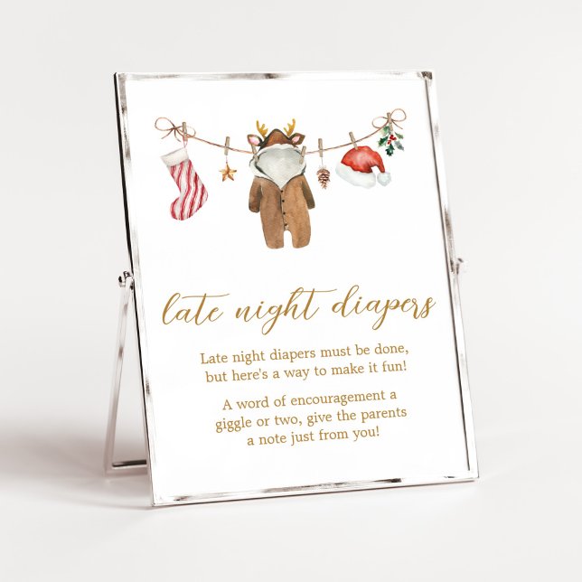 Frohe kleine Weihnachtskleidung Spätnachtswindeln Poster (Merry Little Clothes Baby Shower Late Night Diapers Sign)