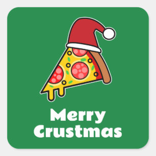Frohe Krustenweihnachten LUSTIGES PIZZA-STÜCK WEIH Quadratischer Aufkleber