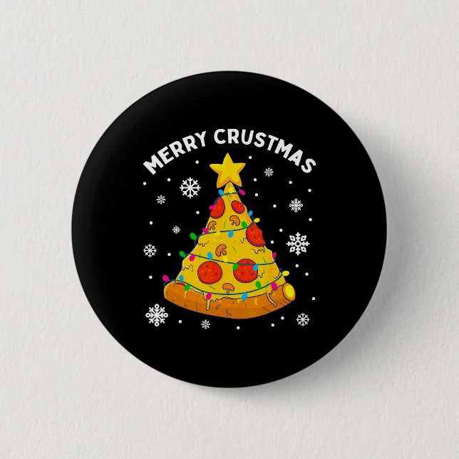 Frohe Krustmas-Pizza-Weihnachtsbaum-Weihnachtsgesc Button (Vorderseite)