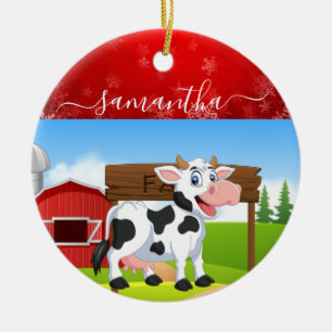 Frohe Kuh Weihnachtsfeier Keramik Ornament
