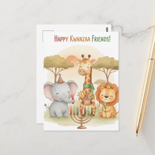Frohe Kwanzaa Kinara Postkarte (Vorderseite/Rückseite Beispiel)