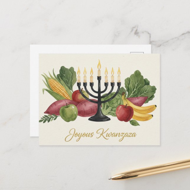 Frohe Kwanzaa Kinara Postkarte (Vorderseite/Rückseite Beispiel)
