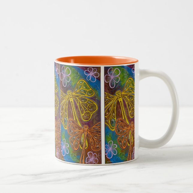 Frohe Libellen-Tasse Zweifarbige Tasse (Rechts)