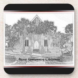 Frohe Lowcountry-Weihnachten Bluffton Kirchen Skiz Getränkeuntersetzer