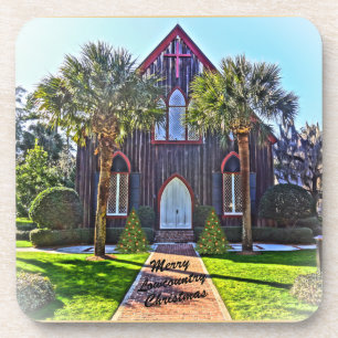 Frohe Lowcountry-Weihnachten Bluffton SC Kirche Getränkeuntersetzer