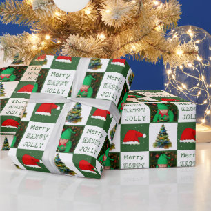 Frohe lustige Weihnachtsbaum Santa Mütze Familienf Geschenkpapier