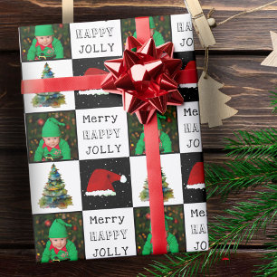Frohe lustige Weihnachtsbaum Santa Mütze Familienf Geschenkpapier