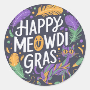 Frohe Mardi Gras Meowdi Runder Aufkleber