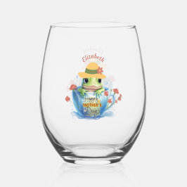 Frohe Mutter Tag Frosch und Hut in einem Teacup Weinglas Ohne Stiel
