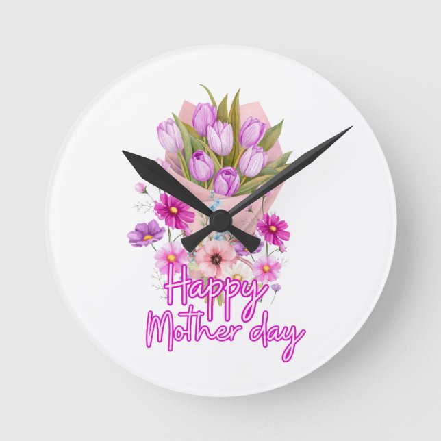 Frohe Muttertag Blumenstrauß Runde Wanduhr (Vorderseite)