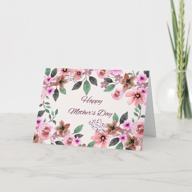 Frohe Muttertags-Aquarellblumen  Feiertagskarte (Vorderseite)