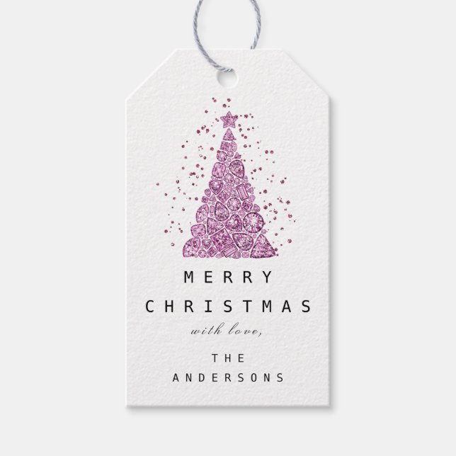 Frohe Namen Holiday Pink Diamond Weihnachtsbaum Geschenkanhänger (Vorderseite)