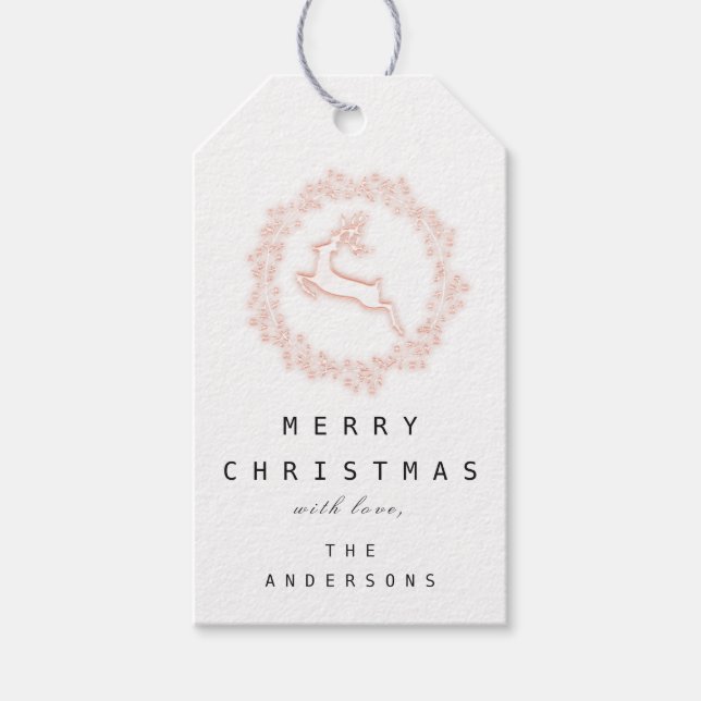 Frohe Namen Weihnachten WhiteRose Rentier Geschenkanhänger (Vorderseite)