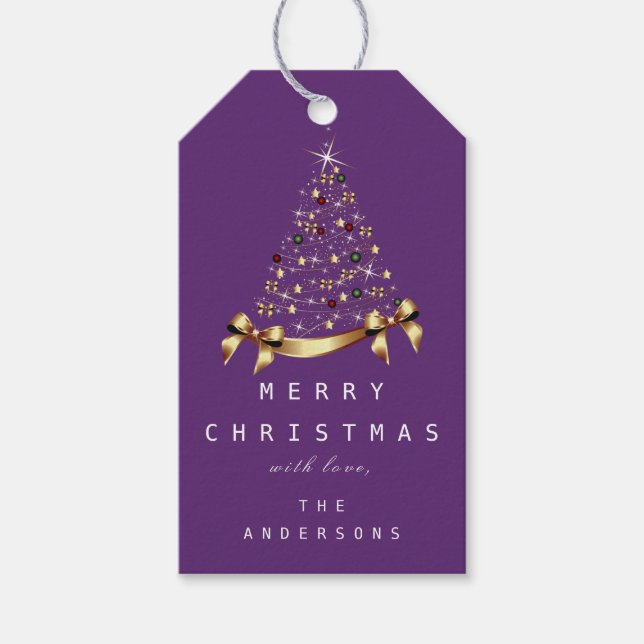 Frohe Namen Weihnachtsbaum Geschenk Lila Geschenkanhänger (Vorderseite)