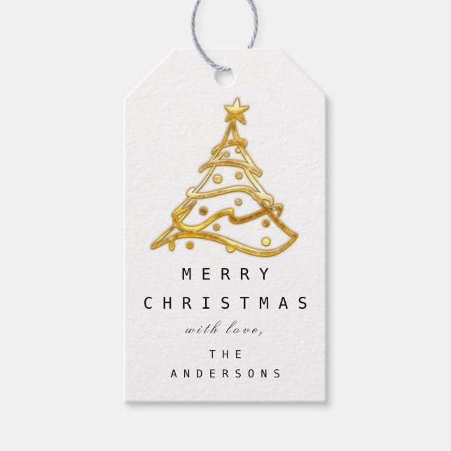 Frohe Namen Weihnachtsbaum Gold White Geschenkanhänger (Vorderseite)