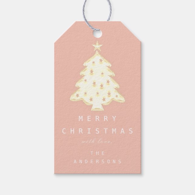 Frohe Namen Weihnachtsbaum Rose Gold Geschenkanhänger (Vorderseite)