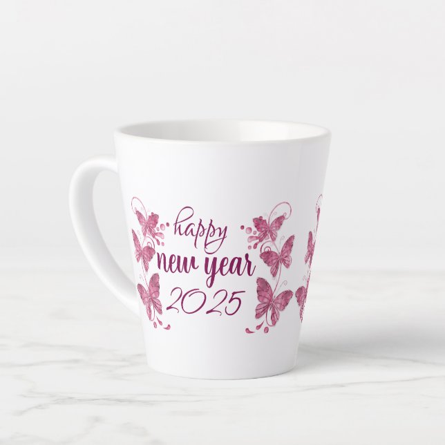 frohe neue Jahr 2025 Latte-Tasse Milchtasse (Linke Ecke)