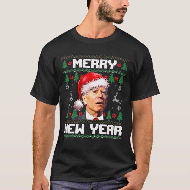Frohe neue Jahr Ugly Weihnachts Sweater Santa T-Shirt (Vorderseite)
