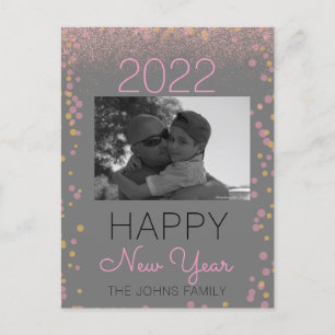 Frohe Neujahrs Glitter Rosa Foto Konfetti Postkarte