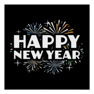 Frohe Neujahrsfeuerwerke Lustiges Silvester NYE E Poster