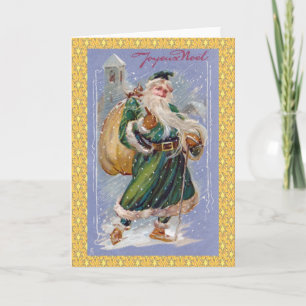 Frohe Noel aka Merry Christmas Green Santa Claus Feiertagskarte